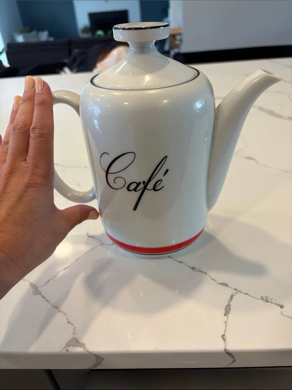 Vintage Bon Appetite White Ceramic Coffee Pot with Red Accent